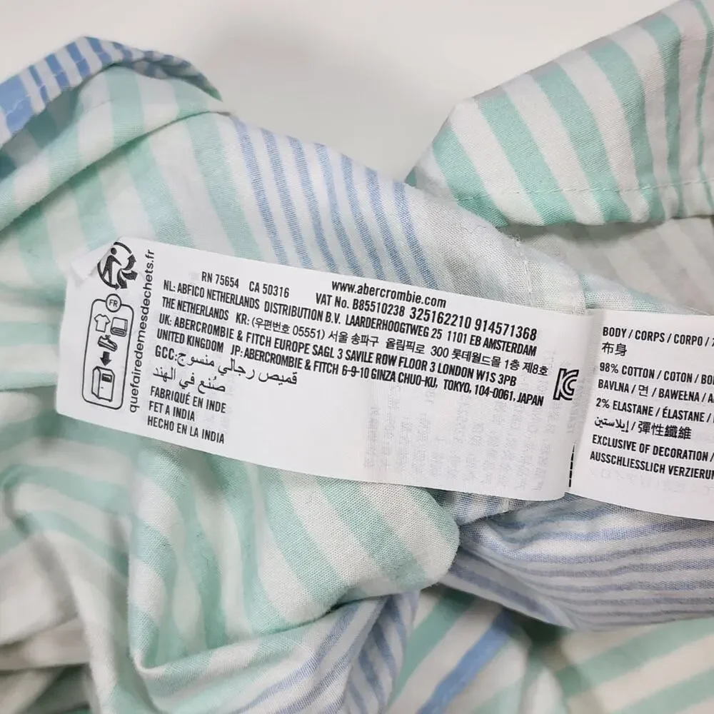 Hollister Patchwork Stripe Button Shirt L Blue Green‎ Casual Preppy